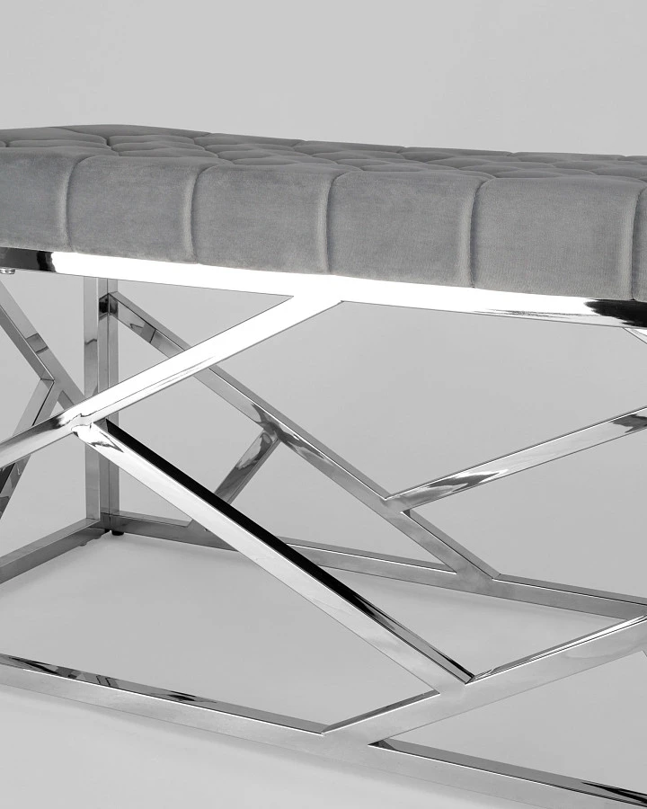 Банкетка-скамейка АРТ ДЕКО велюр серый/серебро - фото 6