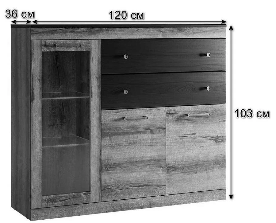 Тумба 1V2D2S JAGGER цвет Дуб монастырский/Черный - фото 2
