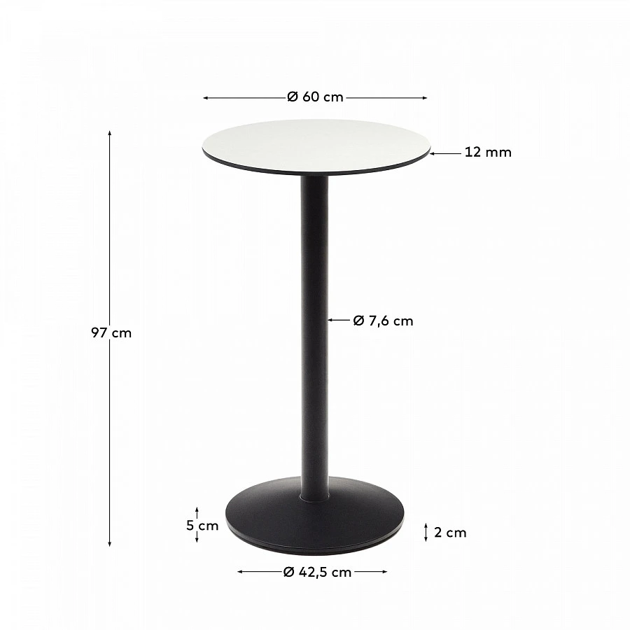 Esilda садовый стол белый/черн.метал Ø60x96см - фото 3