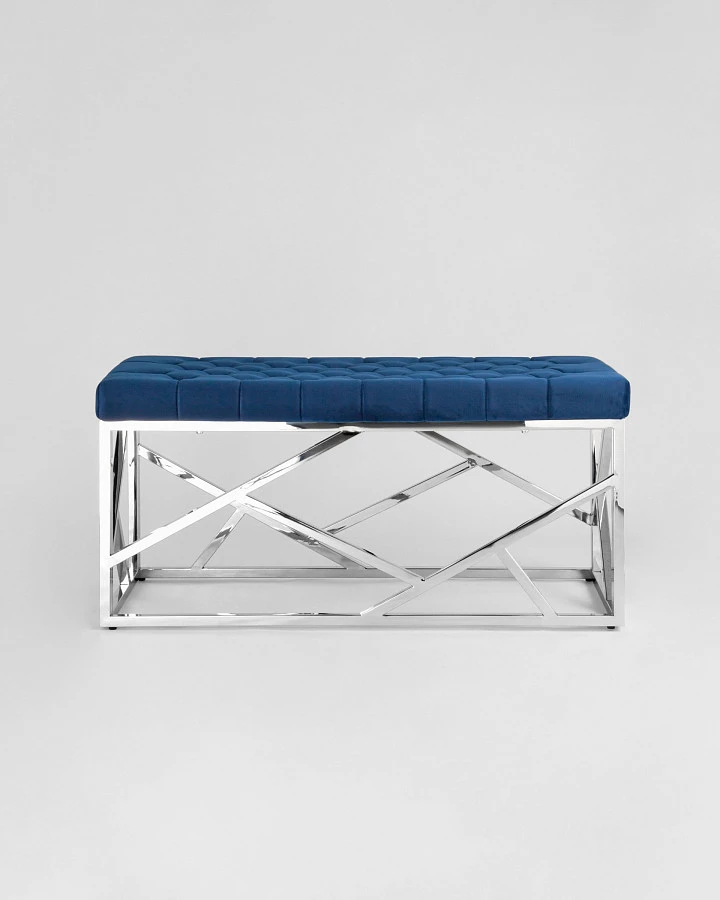 Банкетка-скамейка АРТ ДЕКО велюр синий/серебро - фото 3