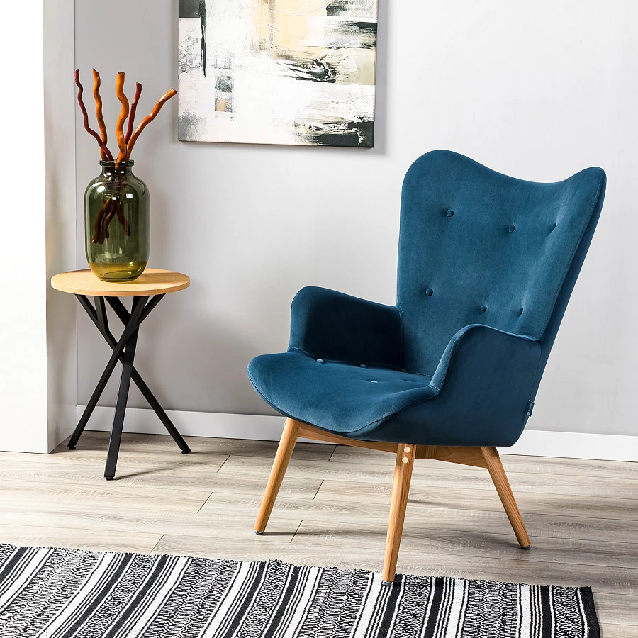 Кресло Хайбэк синий/нат.бук - фото 12