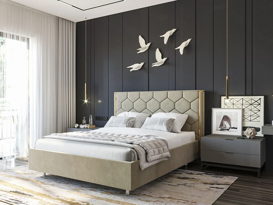 Кровать Сицилия  160х200 светло-бежевого цвета - фото 3