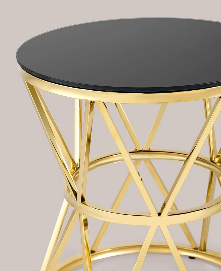 Журнальный стол 50*50 ВИВА золото стекло черное - фото 4