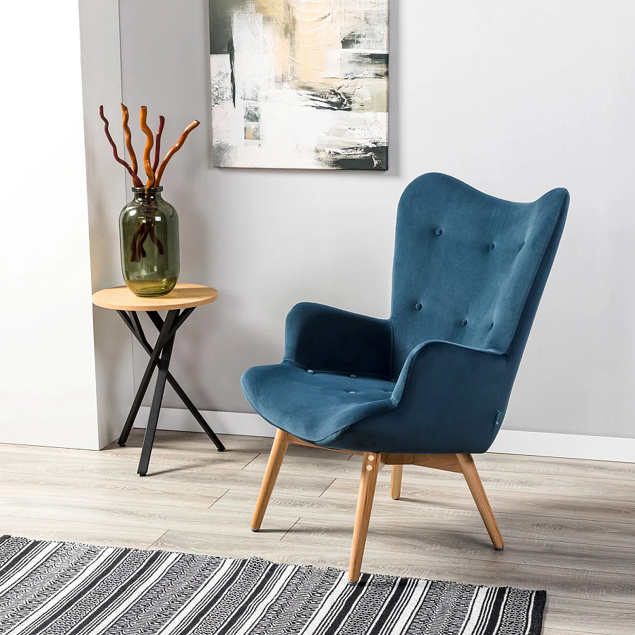 Кресло Хайбэк синий/нат.бук - фото 13