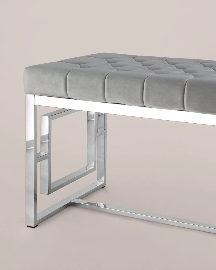 Банкетка-скамейка БРУКЛИН, велюр, серая/серебро - фото 4