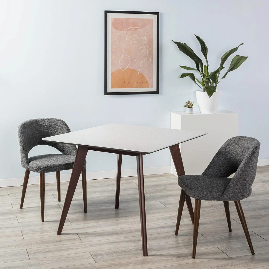 Стол Лунд 960*960 мрамор Бьянко Темный орех - фото 7