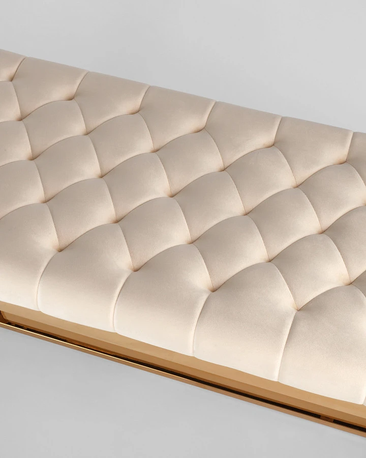Банкетка-скамейка БРУКЛИН, велюр, бежевая/золото - фото 6