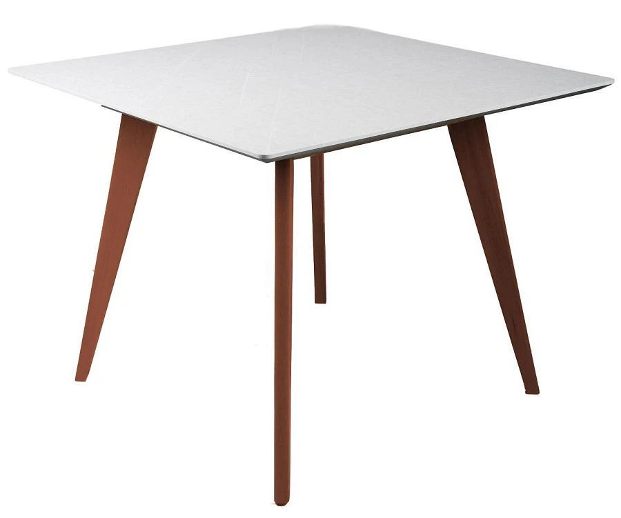 Стол Лунд 960*960 мрамор Бьянко Темный орех