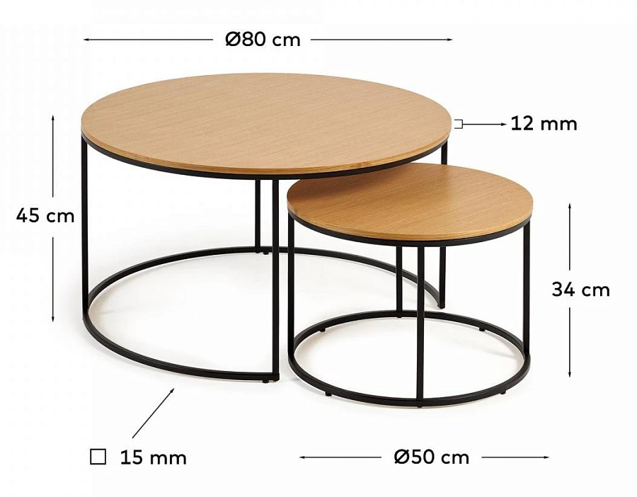 Набор из 2 столов Yoana шпон/металл d80см/d50см - фото 4