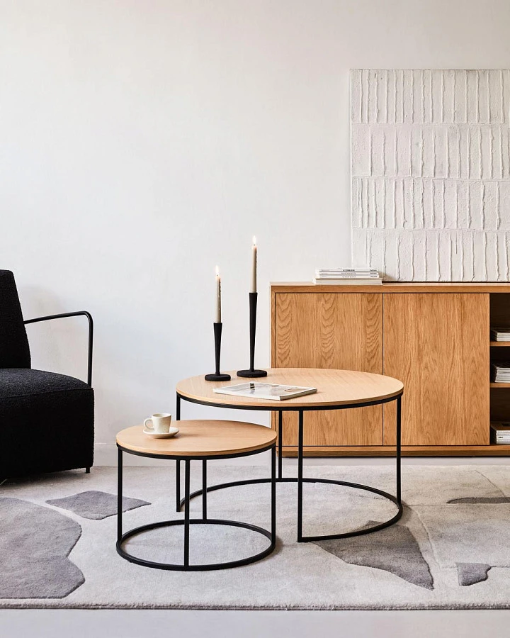 Набор из 2 столов Yoana шпон/металл d80см/d50см - фото 2