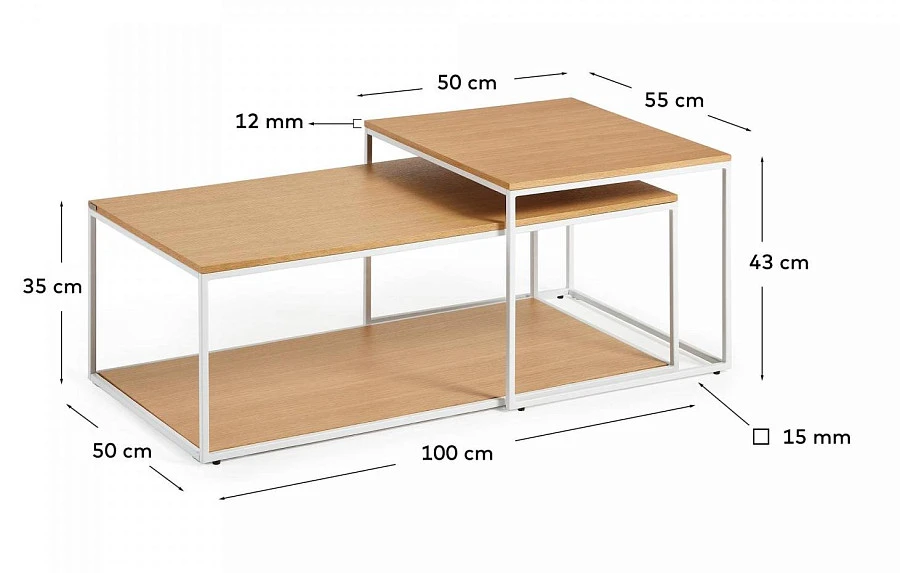 Набор 2 журнал.стола Yoana шпон/белый 80x80см - фото 2