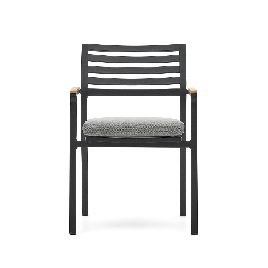 Bona Уличный стул из алюминия в черной отделке и массива тикового дерева - фото 7