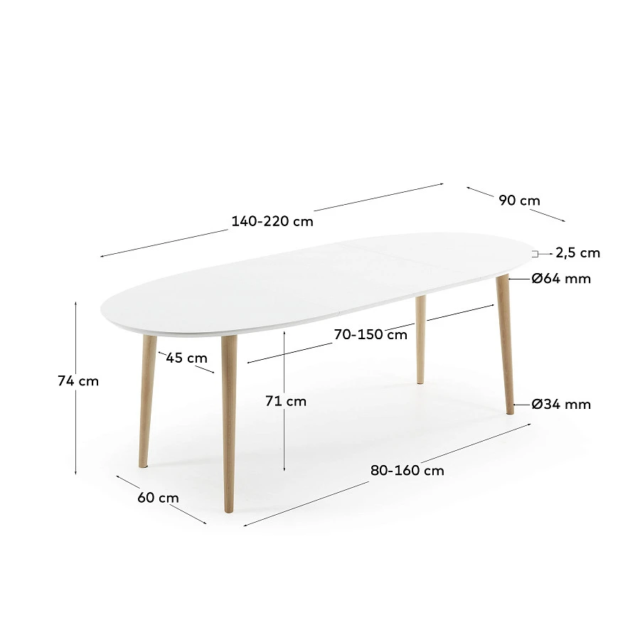 Стол Oakland овальный раздвижной белый - фото 6