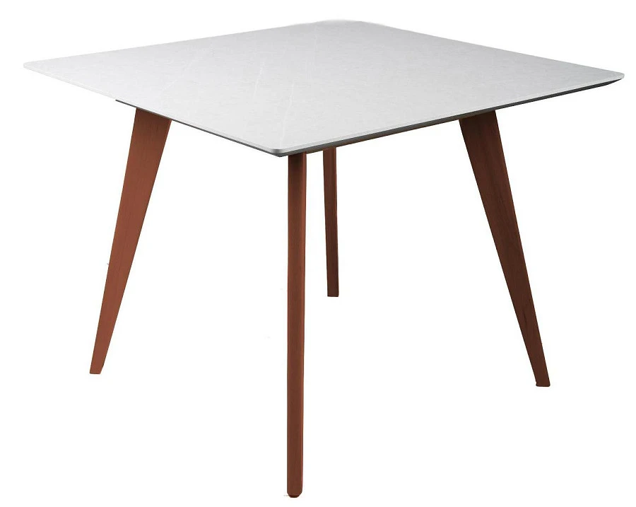 Стол Лунд 860*860 мрамор Бьянко Темный орех