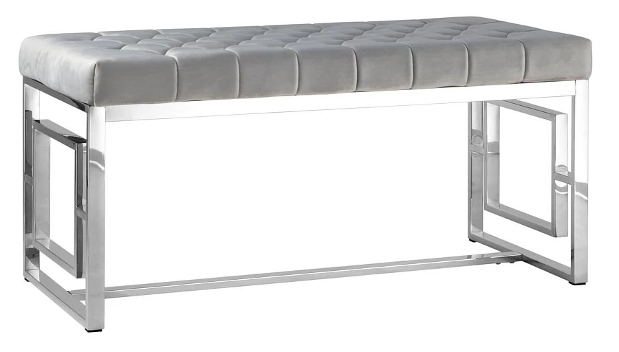 Банкетка-скамейка БРУКЛИН, велюр, серая/серебро
