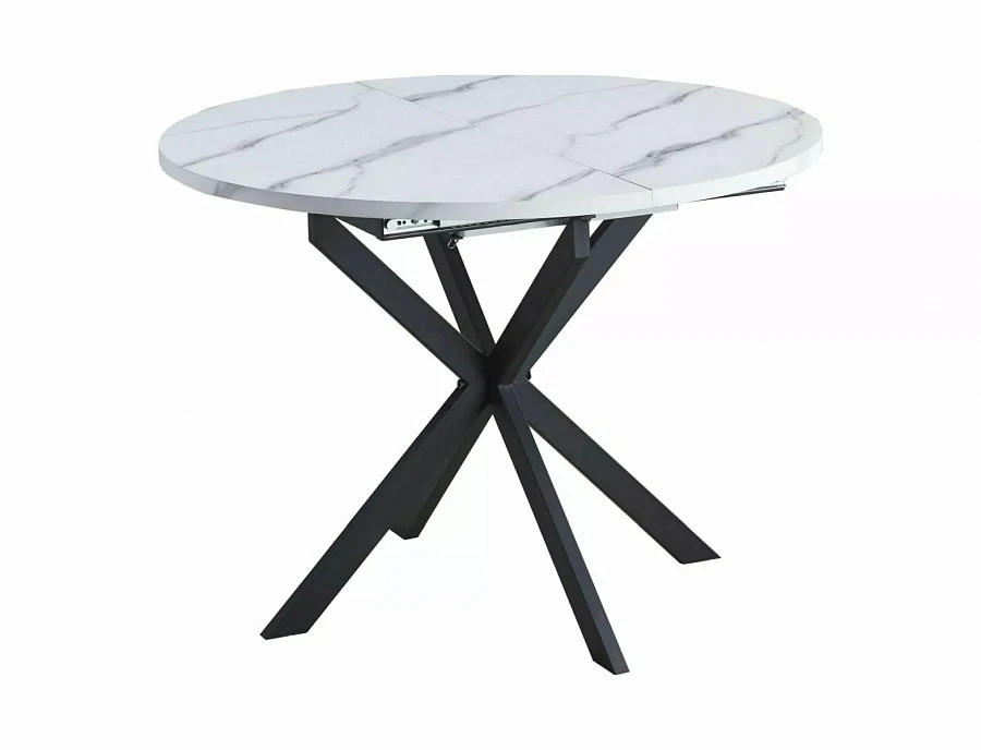 Стол обеденный Signal GASTON 100 раскладной (белый мрамор/черный мат)