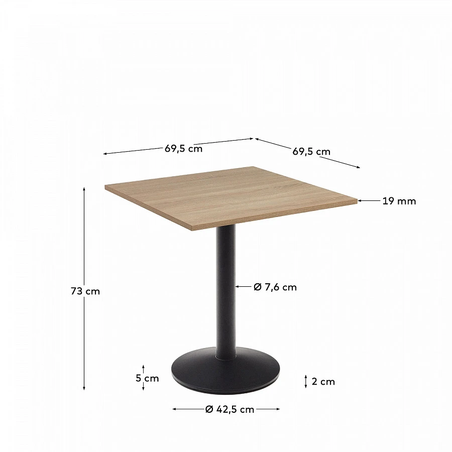 Esilda Стол меламин натур./черн.мет.ножка70x70 - фото 2