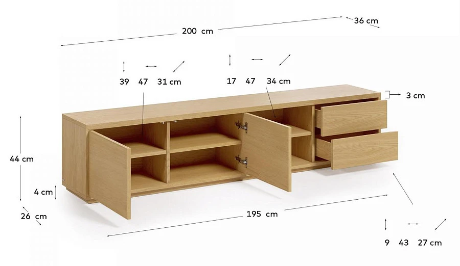 Подставка для TV Abilen с 2 ящиками 200x43,6см - фото 14