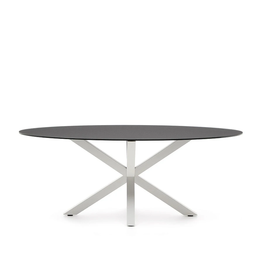 Овальный стол ARYA Argo из матового черного стекла со стальными ножками 200x100 - фото 3