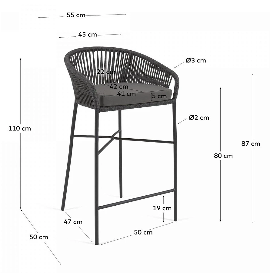 Веревочный барный стул Yanet черного цвета 75 см - фото 5