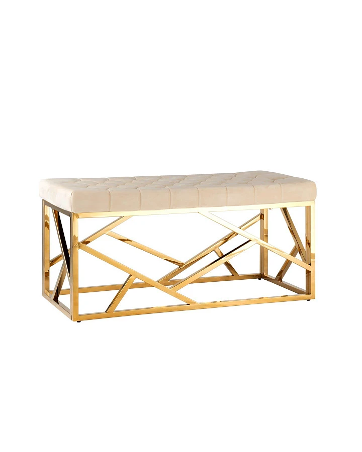 Банкетка-скамейка АРТ ДЕКО велюр бежевый/золото
