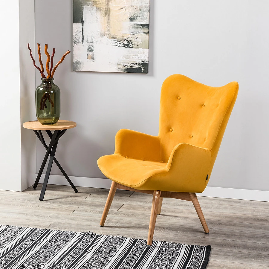 Кресло Хайбэк желтый/нат.бук - фото 12