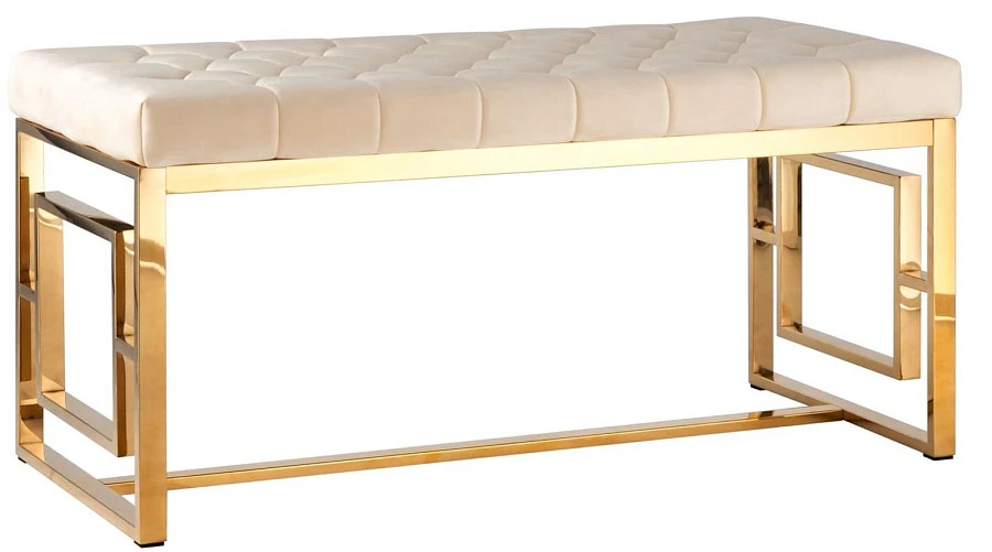 Банкетка-скамейка БРУКЛИН, велюр, бежевая/золото