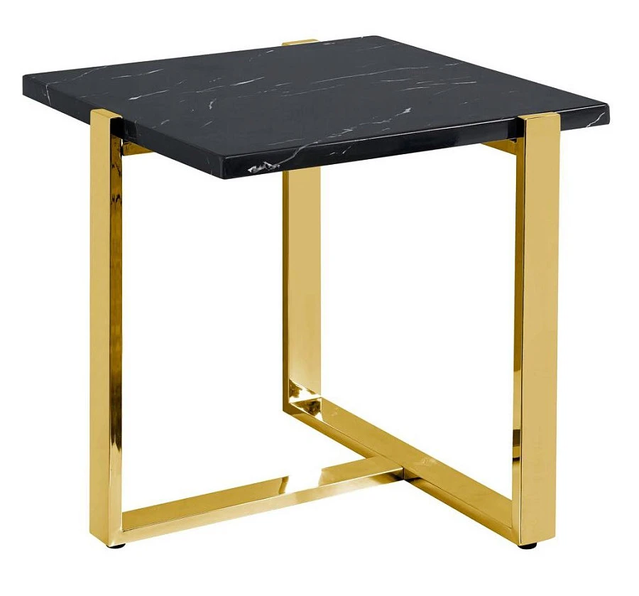 Столик Тоби 61*61 черный мрамор сталь золото