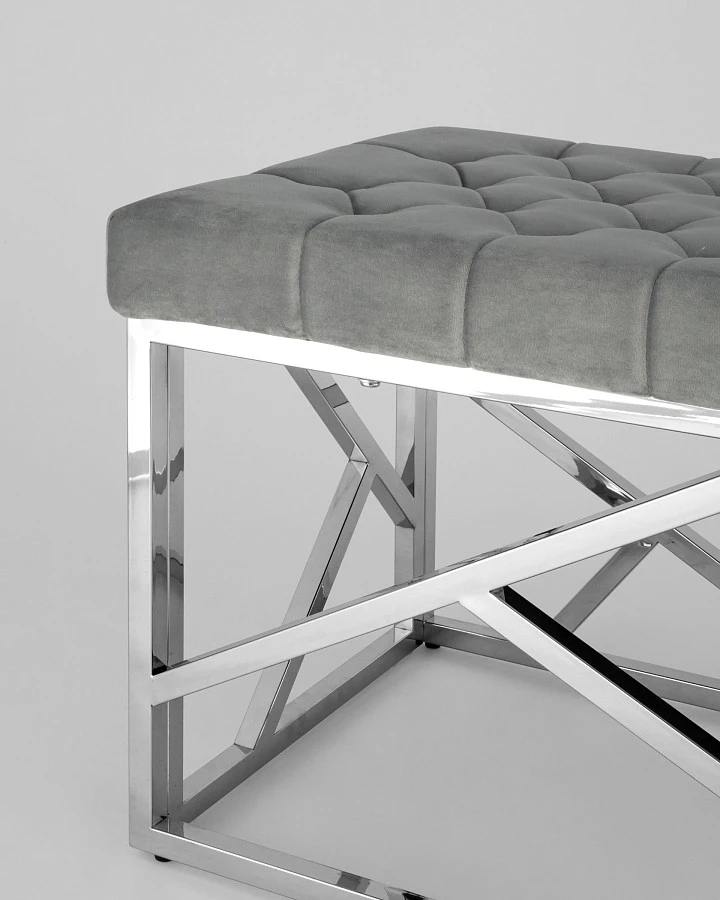 Банкетка-скамейка АРТ ДЕКО велюр серый/серебро - фото 5