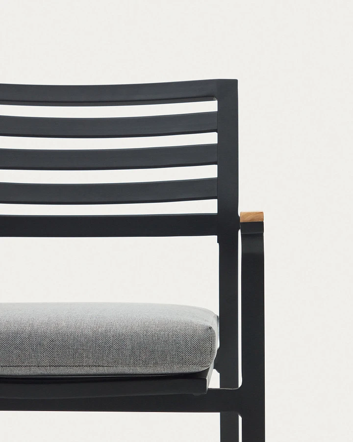 Bona Уличный стул из алюминия в черной отделке и массива тикового дерева - фото 9