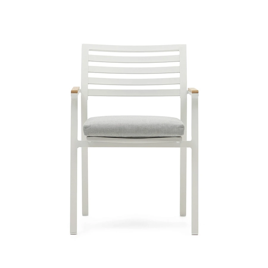 Bona Уличный стул из алюминия в белой отделке и массива тикового дерева - фото 8